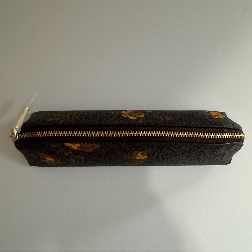 Coach CCI83 Signature Canvas Floral Print Pencil Case Walnut Yellow NWT - Picture 7 of 15